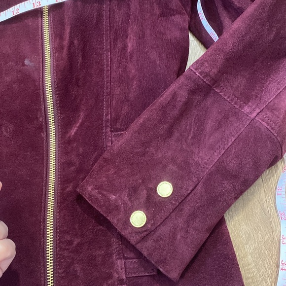 Real leather Isaac mizrahi live us 10 plum motorcycle jacket gold zippers - Picture 5 of 13